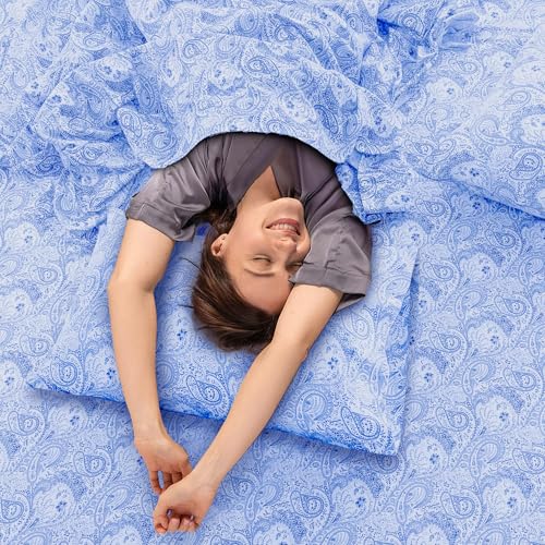 LUX Décor Paisley Queen Sheet Set – 6 Piece Ultra-Soft Microfiber Bed Sheets with Flat Sheet, 16 Inches Deep Pocket Fitted Sheet & 4 Pillowcases, Breathable, Bedroom Decor, Oeko-TEX – Blue