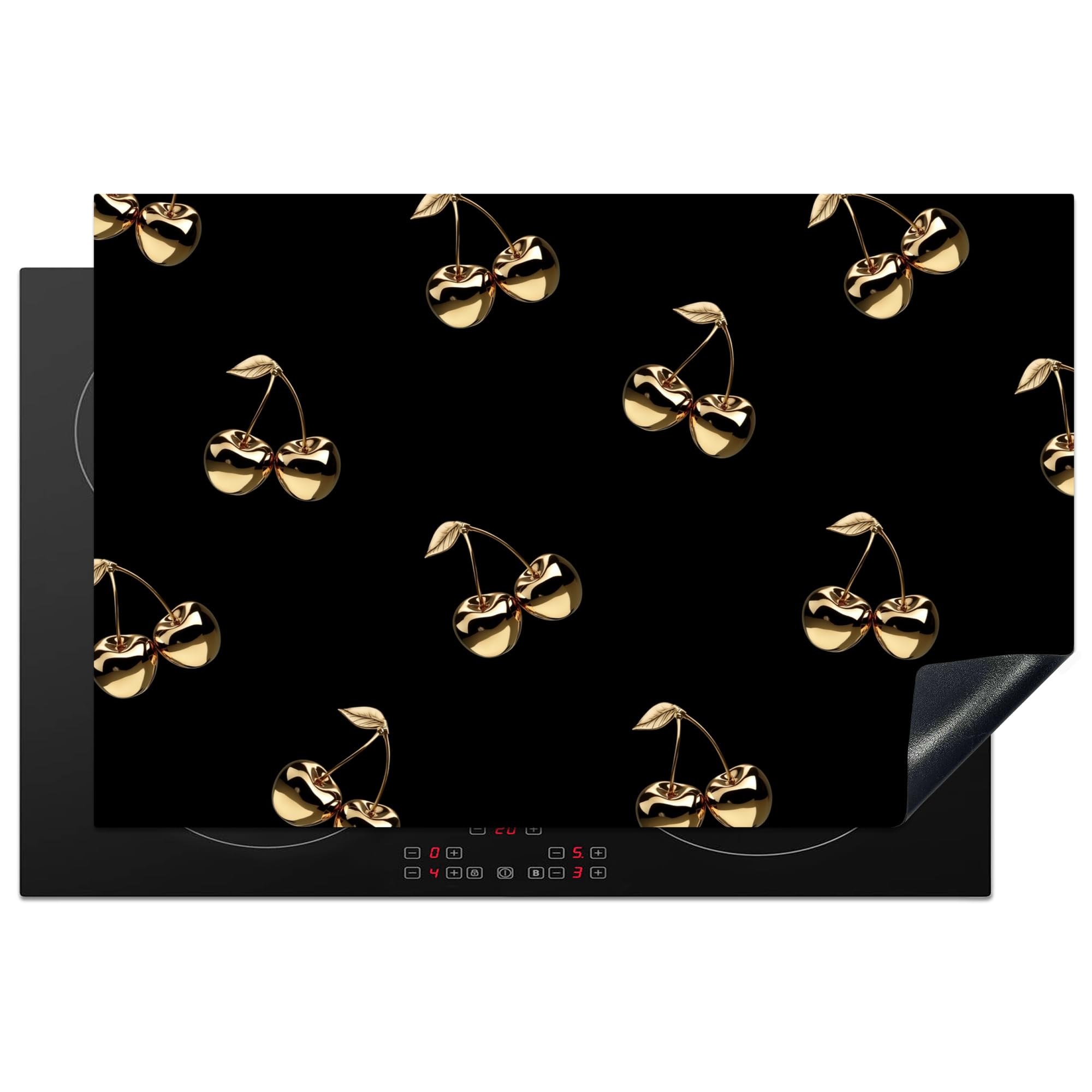 KitchenYeah© Induction Hob Protector Mat 20.5"x31.5" / 80x52 cm Cooker Top Protectors Cover Ceramic Covers Electric Hobs Vinyl Pattern - Cherries - Gold - Chrome