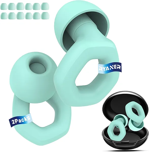 Ear Plugs for Sleeping, 2 Pairs Noise Cancelling Earplugs for Concerts, Work, Study, Travel, 25dB-30dB Reusable Silicone Ear Plugs with 8 Ear Tips, Soft Hearing Protection EarPlugs with Carry Case