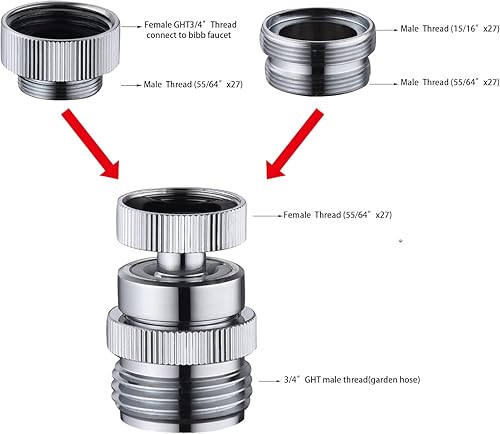 Miniatura 5 de Adaptador de grifo de fregadero de latón a manguera de jardín, kit adaptador de grifo Ceaeso con aireador, adaptador de manguera de fregadero