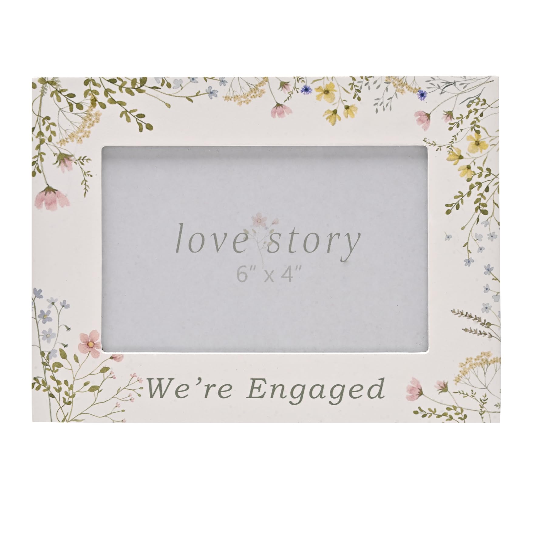 Widdop And Co White Love Story Wildflower Photo Frame 4" X 6" – Engaged | Freestanding Horizontal Floral Picture Frame For Engagement Gift | Romantic Keepsake Home Décor For Couples