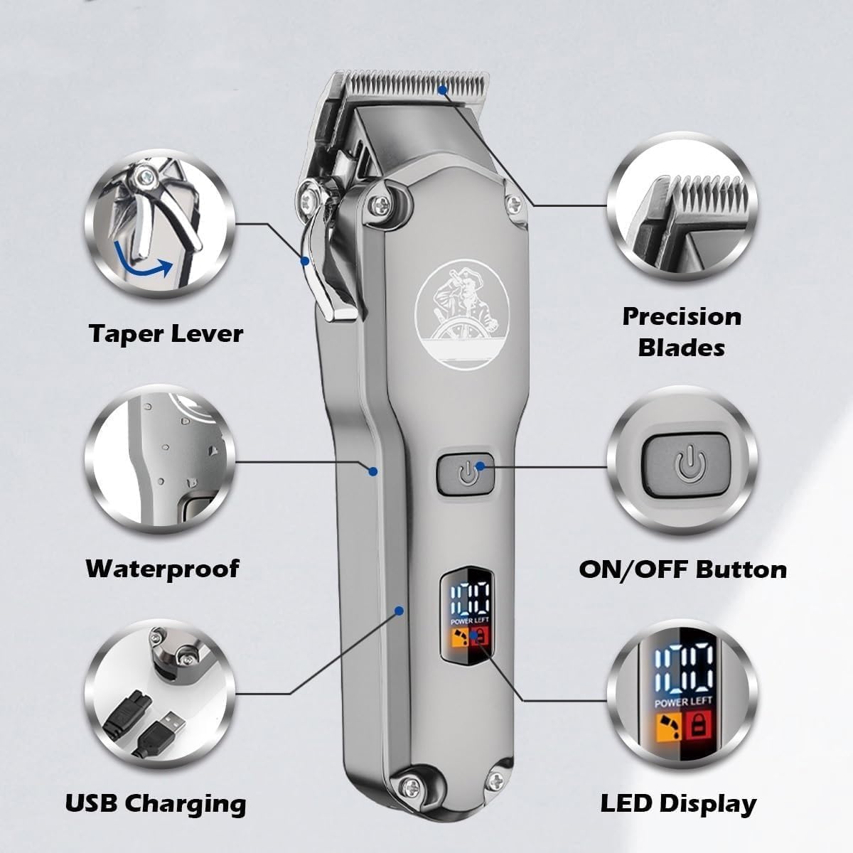 Hair Clippers for Men, Hair Cutting Machine Professional Hair Trimmer Waterproof Hair Clipper Cordless Trimmer Set 2 in 1 Trimmer for Men