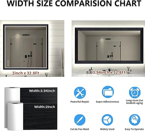 Miniatura 2 de Borde negro de 32 pies para despegar y pegar, borde de madera negra, extraíble, impermeable, marco de espejo de baño (negro, 3.93 pulgadas x 32.8