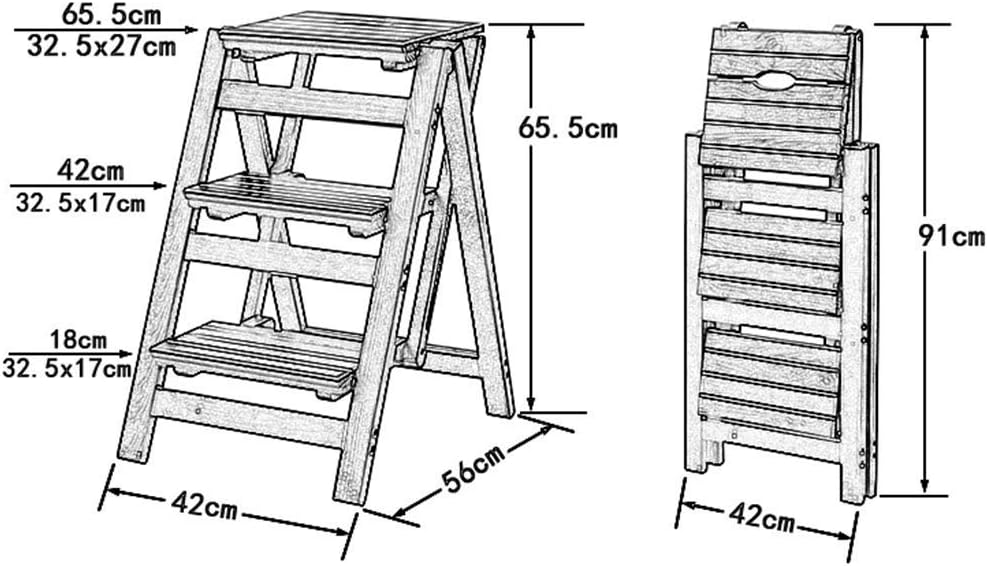 Wooden Step Stool,Folding Step Stool Solid Wood Flower Shelf 3 Step Security Stepladder Kitchen Office Ladder Stool Indoor Ascend Chair (B) (A)