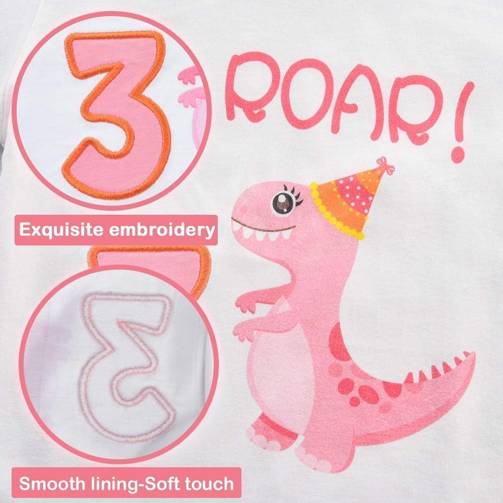 3rd Birthday Girl T-Shirt Dinosaur Party B-Day Themed Tee Gift for Toddler