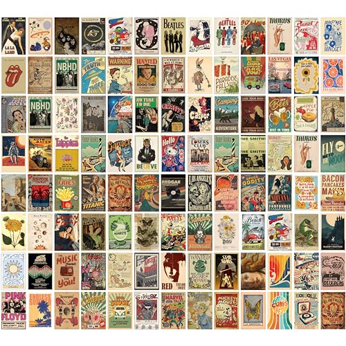 Image of Craft Qila Pack of 108 Vintage Collage Kit Posters - 4 x 6 Inches Wall Decor for Bedroom, Living Room, Office - Cardstock