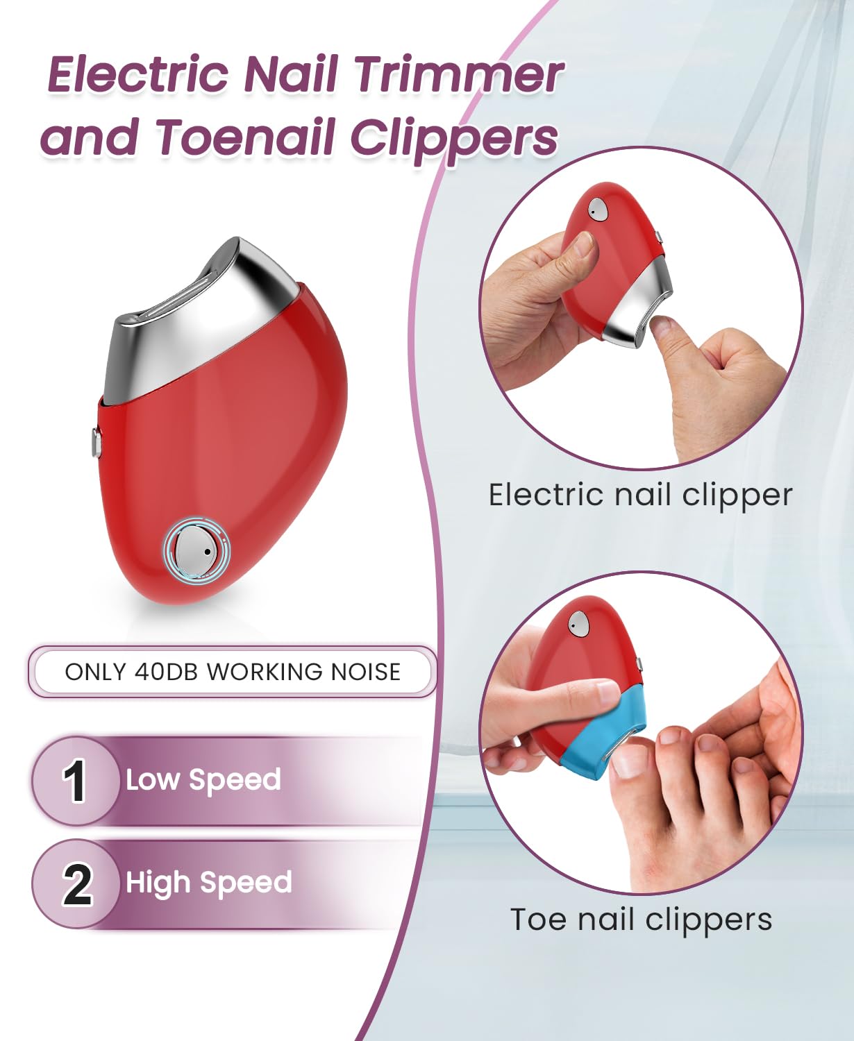 Electric Nail Clipper with Replacement Blade Heads and 2 Speeds