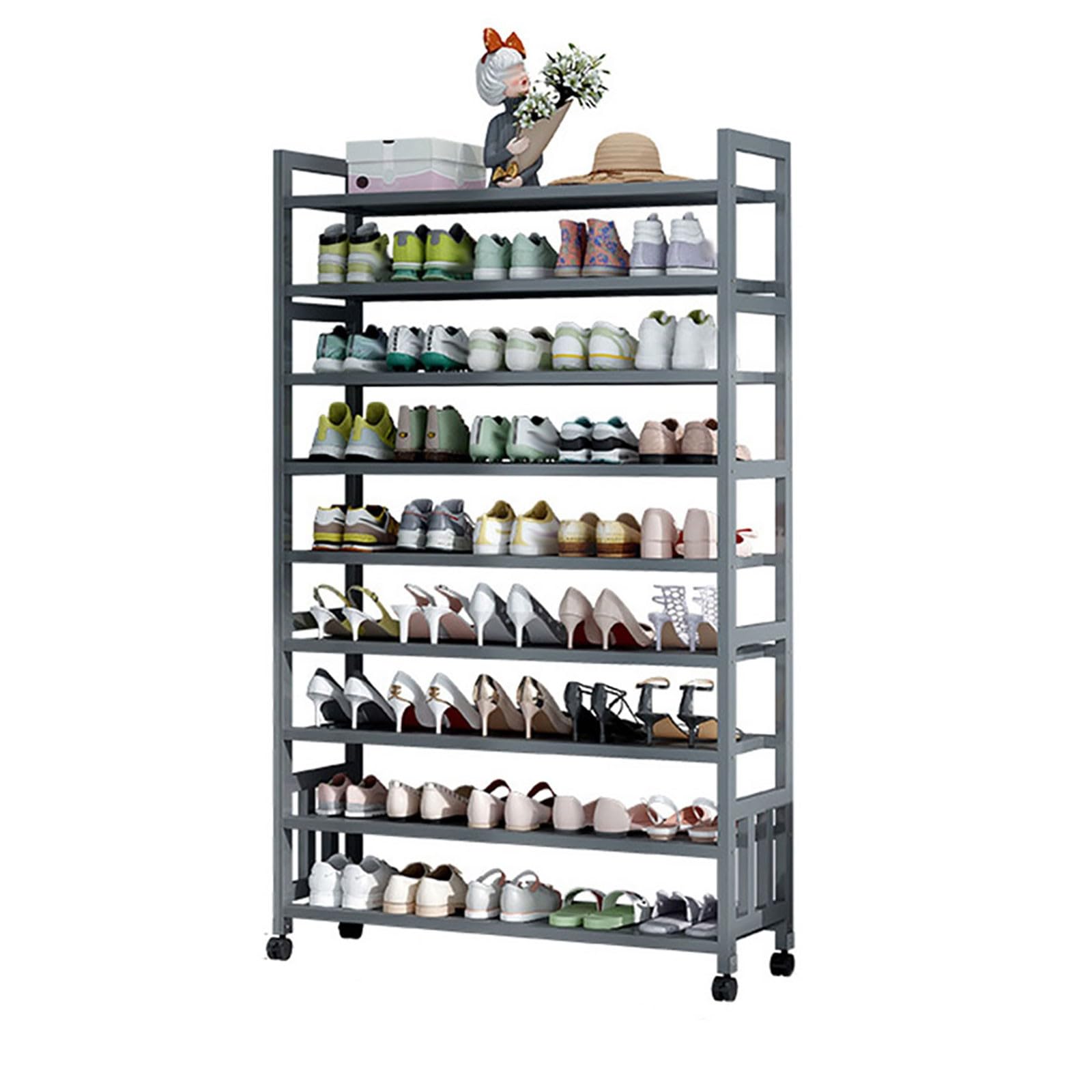 Armoire d'entrée élégante en bambou et grand rangement chaussures 9 niveaux
