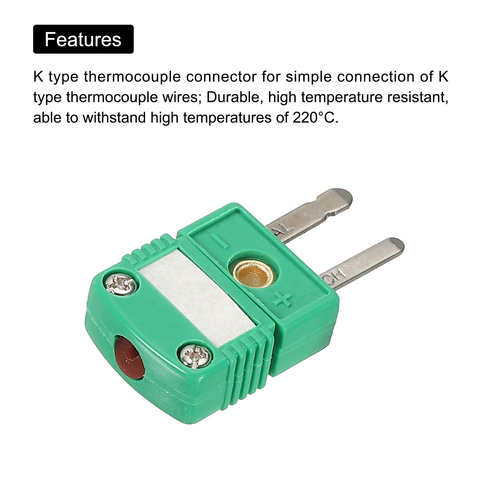 sourcing map K Termopara kabel Złącza męskie Wtyczka adaptera wysokotemperaturowego 220°C (428°F) do czujnika termopary Sonda Zielony