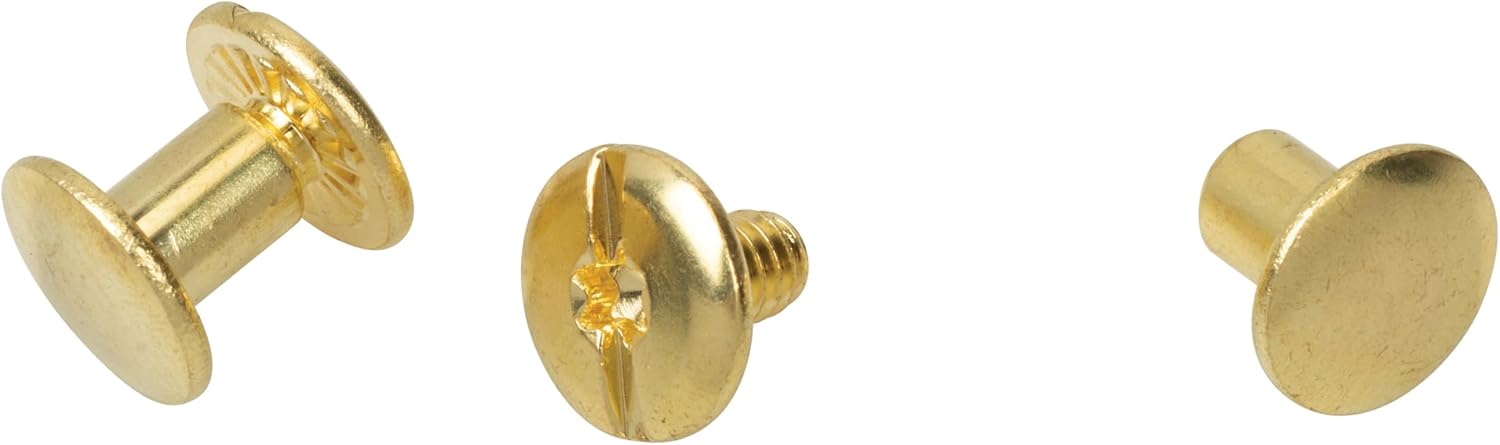 Weaver Leather Supply Solid Brass Chicago Screw Pack of 10, ¼”, Plain Sturdy Screw Posts, Rust-Resistant Leather Fasteners for Belts, Bags, and More