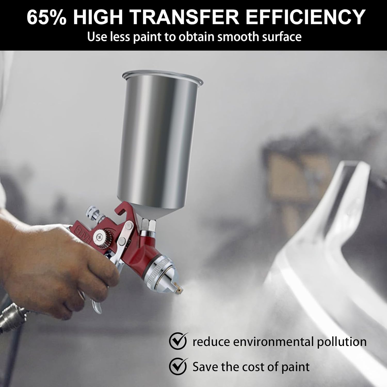 HVLP Gravity Feed Spray Gun with 4 Nozzles 1.4/1.7/2.0/2.5mm and 1000cc Aluminum Cup, Automotive Paint Gun Car Paint Spray Gun for Auto Paint, Primer, Clear/Top Coat (Red)