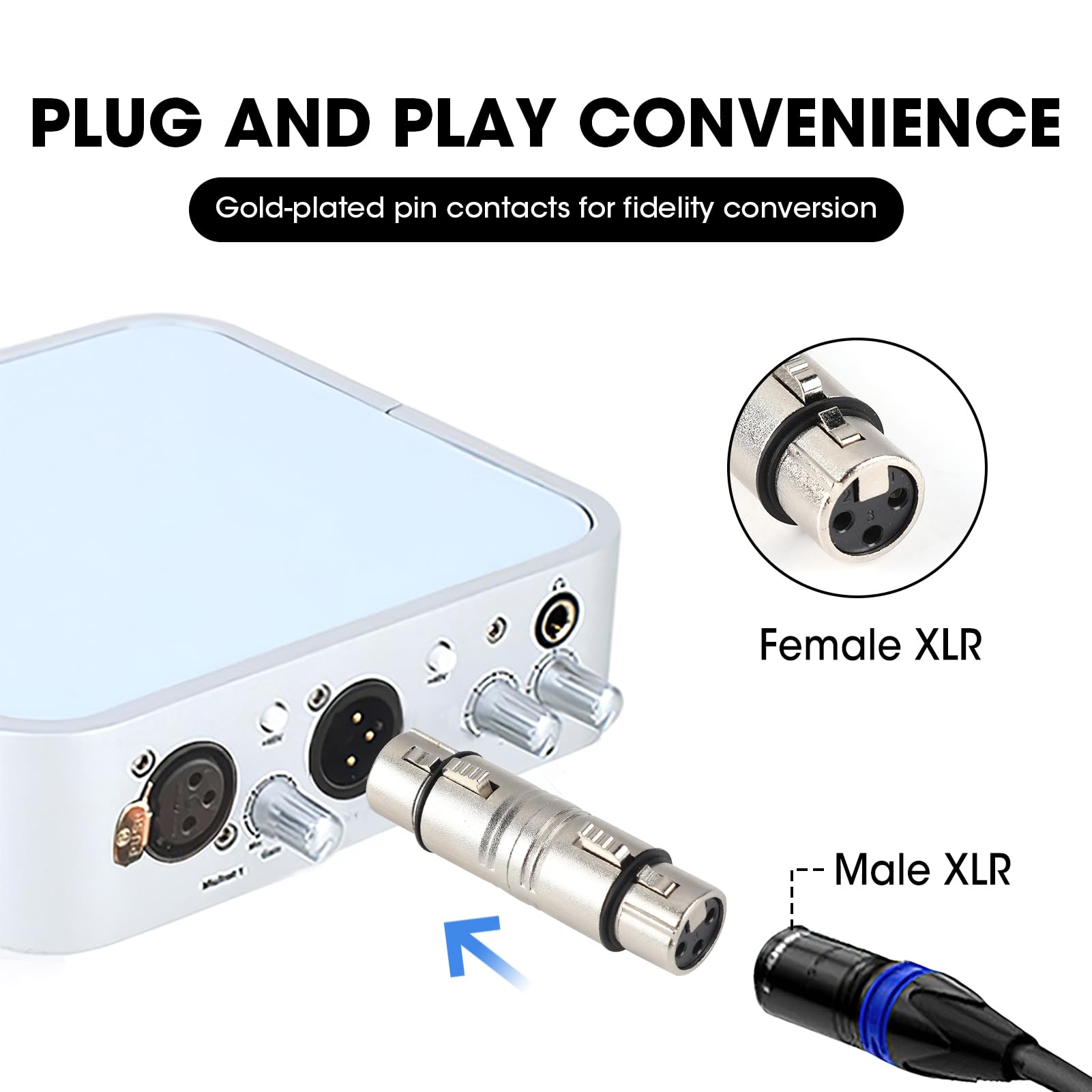 XLR Female to Female Adapter 2Pcs XLR 3 Pin Female to 3 Pole Female Connector Microphone Line Audio Cable Adapter Gender Changer Coupler Mic Barrel Extension - Image 4