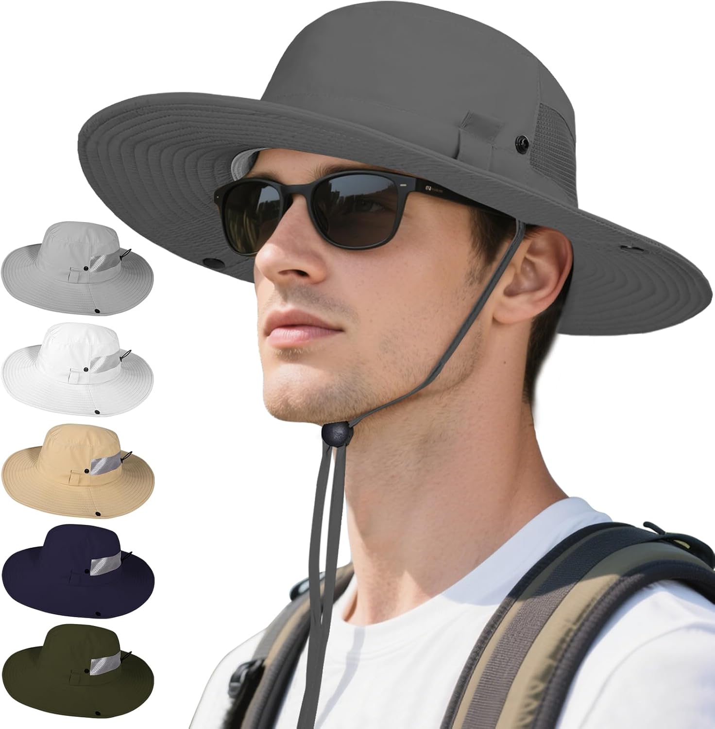 XL/XXL Bucket Hat for Big Heads, Quick-Dry UV-Protective Mesh Sun Hat with Adjustable Wide Brim, Unisex
