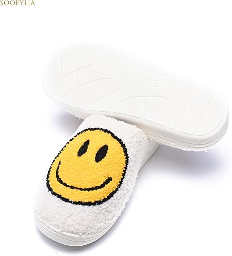 Vista 3 de Lindas pantuflas de cara sonriente para mujeres y hombres, felpa suave, cómodas, cálidas, para parejas, pantuflas de cara feliz para invierno