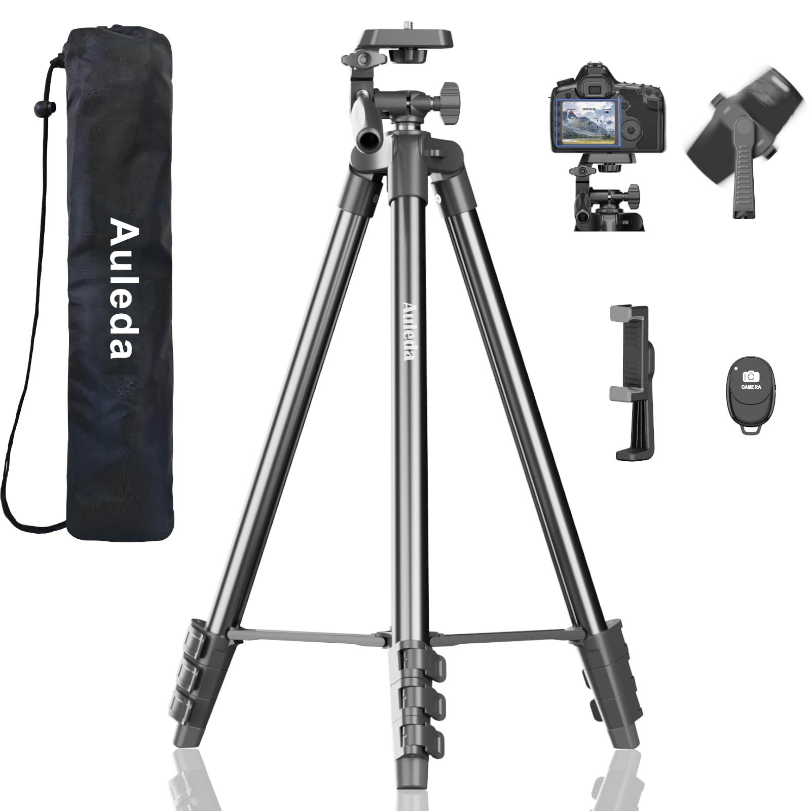 60 Camera Tripod Lightweight Travel Tripod Stand Compatible with Canon Nikon DSLR Cameras with Wireless Remote Phone Holder
