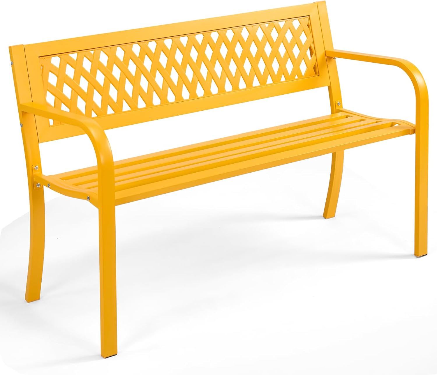 47" Outdoor Garden Bench, Patio Metal Frame Park Bench with Mesh Pattern Backrest for Porch, Lawn, Deck