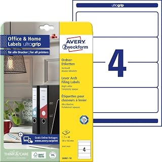 Avery Zweckform l6061 – 25 etiquetas de carpetas (A4, 100 unidades, opaca, 192 x 59 mm), color blanco 10 Blatt
