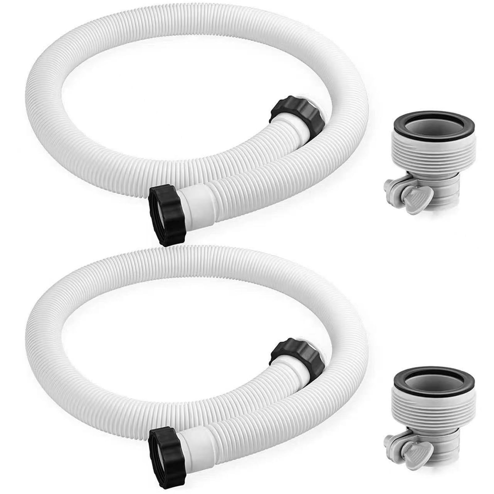 Uniwersalny adapter węża basenowego - odporne na korozję złącze filtra pompy do węży wymiennych basenu/stawu (3.2 cm/3.8 cm/5.1 cm) (dwa węże + dwa adaptery)