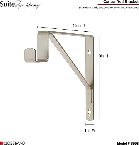 Miniatura 3 de ClosetMaid SuiteSymphony Soporte de armario para barra central y soporte de estante, accesorio adicional, níquel satinado (paquete de 2)