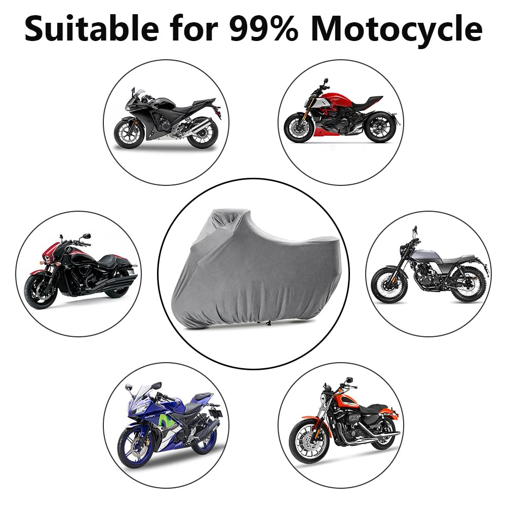 BHIEE Telo Coprimoto Elastico per Interno – Stretch Traspirante Antipolvere per Garage, per Scooter e Moto, 245 x 104 x 125 cm, Grigio Chiné Chiaro