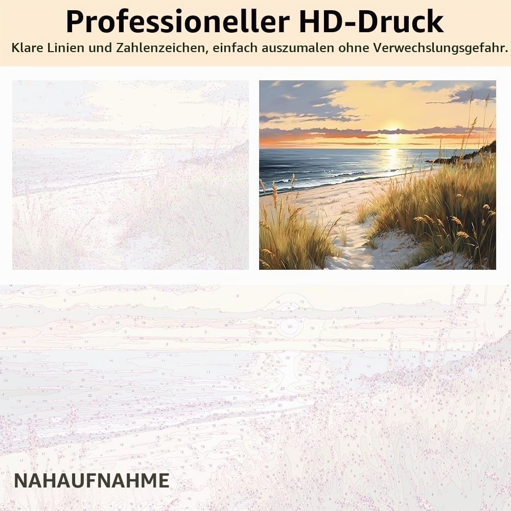 TISHIRON Gemälde von Hand Malen nach Zahlen Erwachsene Malsets für Erwachsene mit Pinseln Sonnenuntergang am Meer Malen nach Zahlen auf Leinwand Acryl Pigment Kunsthandwerk 16x20inch mit Rahmen