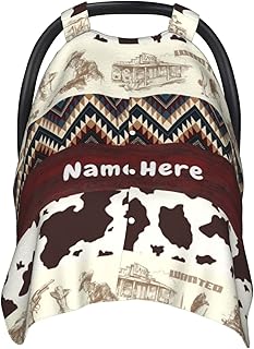 Personalized Western Style Baby Car Seat Canopy for Babies with Name, Customized Cowboy Stroller Car Seat Covers for Girls Boys, Minky Nursing Carseat Cover for Breastfeeding, Newborn, Infant