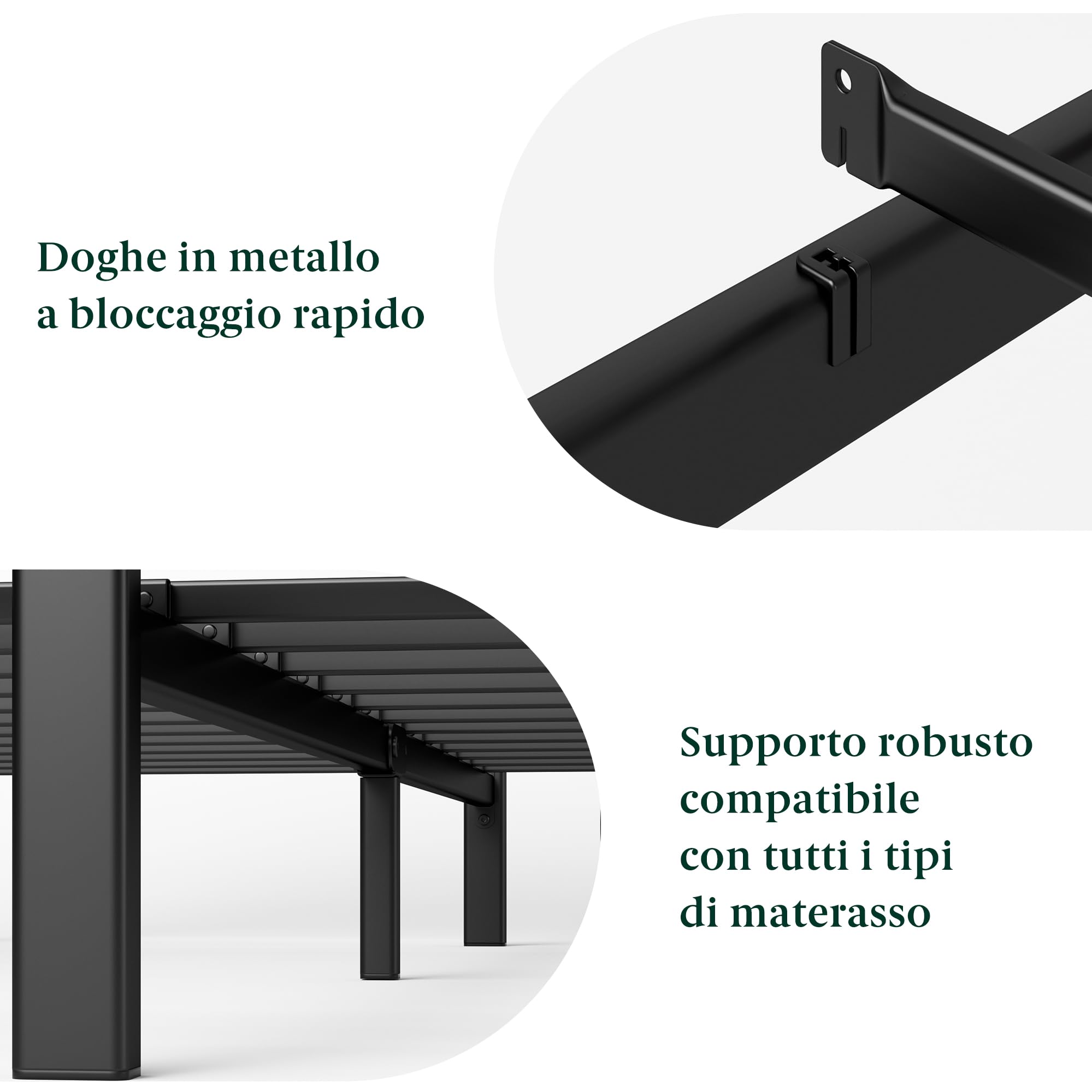 Zinus Kai Struttura Letto Singolo 80x190 cm con Testiera in Bambù - Rete Singola con Doghe in Metallo Incluse - Altezza 25.4 cm con Spazio Sottostante - Facile da Montare - Nero e Marrone
