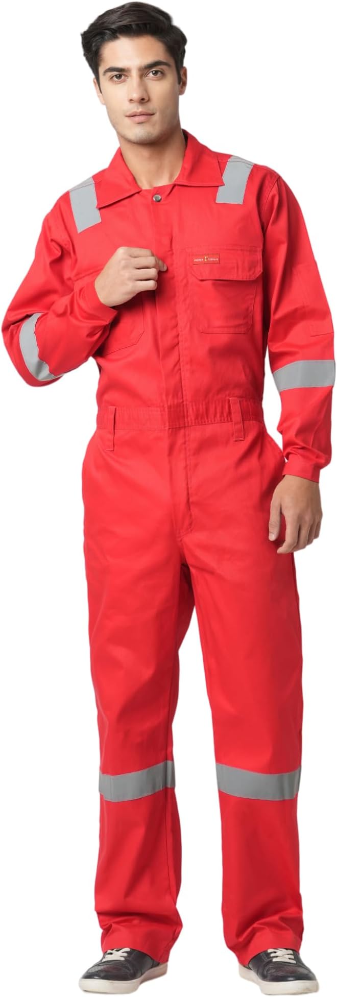 Men's 100% Cotton Industrial Work Wear Coveralls (Boiler Suit/Dungarees) with Reflective Tape, 200 GSM.(Col. Red, Size_M - 38)
