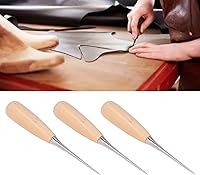 Vista 6 de Punzón de cuero para bricolaje, 3 piezas de punzón de cuero con mango de madera, juego de herramientas de perforación de cuero para reparar