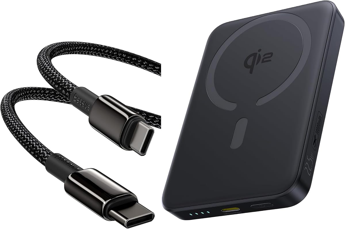 Baseus USB C Cable&Baseus Qi2 certificado 15W Banco de energía magnético inalámbrico 10000mAh con cable USB-C
