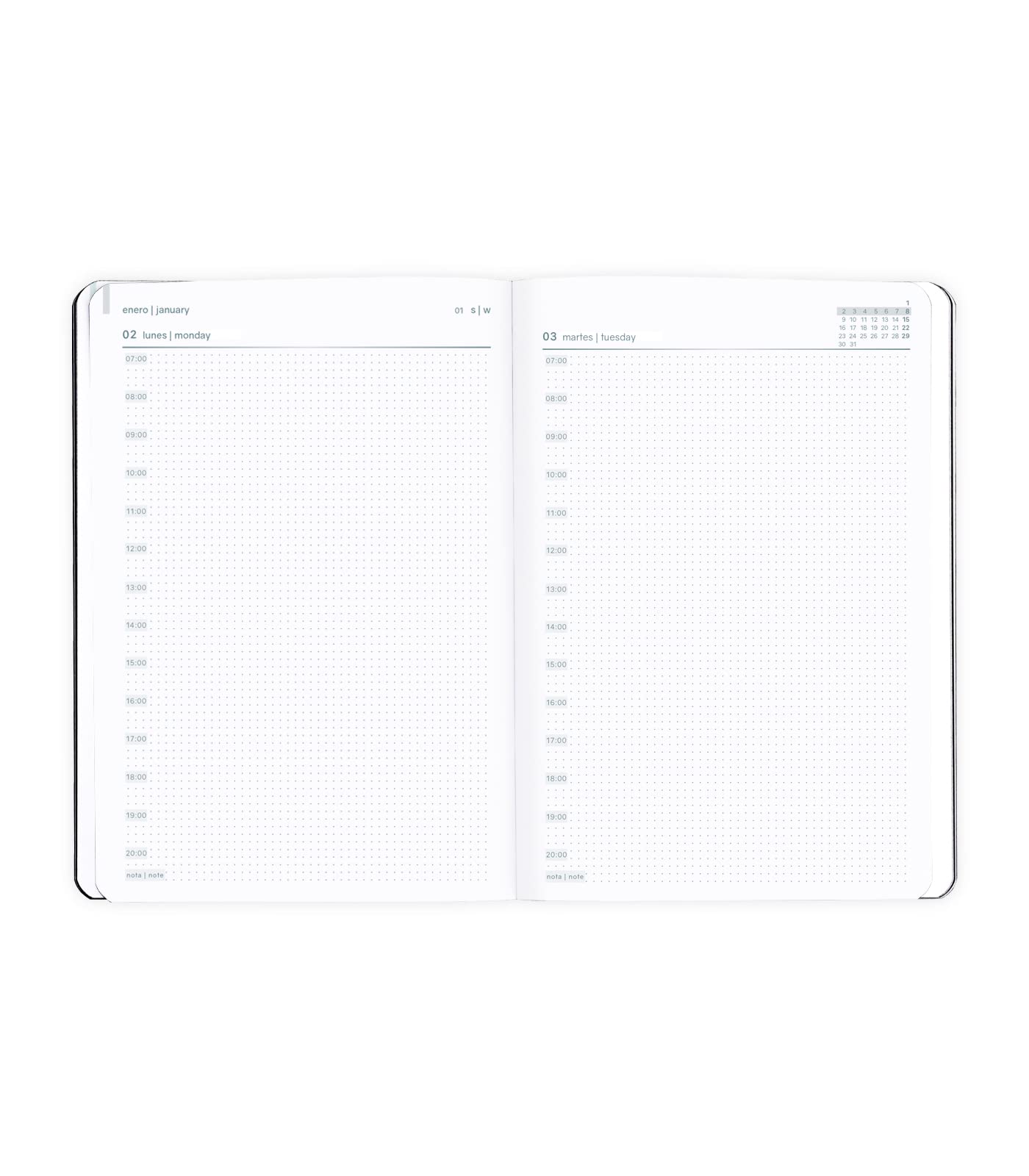 Kunnui, Calendar January 2023 December 2023, Composition Leather, Day Page, Size 15 x 21 (A5), Bilingual: Spanish, English - Image 3