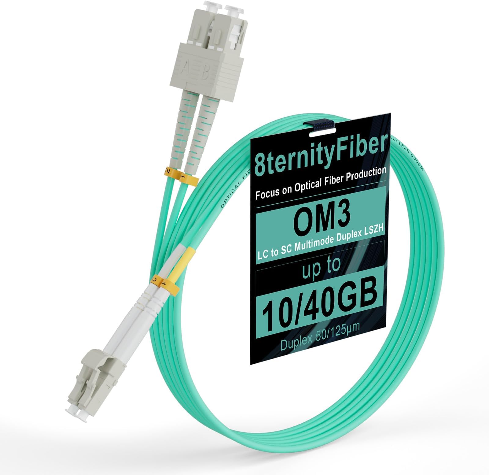 8ternityFiber-OM3 Fiber LC to SC 1M/3FT, 10/40GB Fiber Optic Cable Multimode Duplex 50/125um, Length Options: 1m-30m, 2mm LSZH