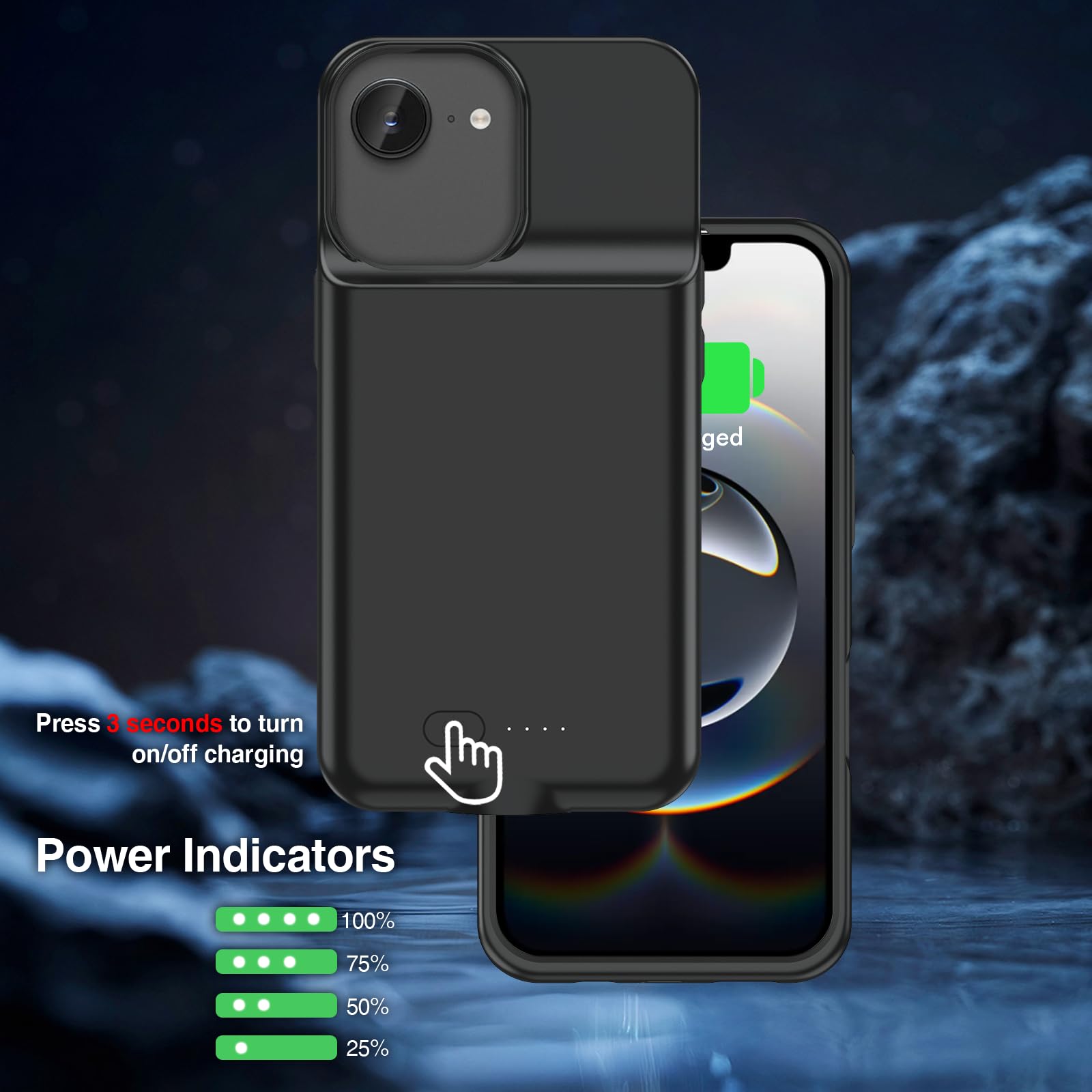 GIN FOXI Coque de batterie pour iPhone 16/16e [2026] Coque de chargement rapide 8500 mAh Ultra fine et légère Batterie rechargeable en TPU anti-chute Puissante boîte à jus pour iPhone 16/16e (6,1