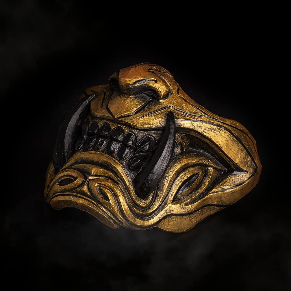 Half Face Samurai Mask Oni Mempo Japanese Ronin Demon NOH for Airsoft Paintball BB Gun Motorcycle Gold Joker KKD KK33