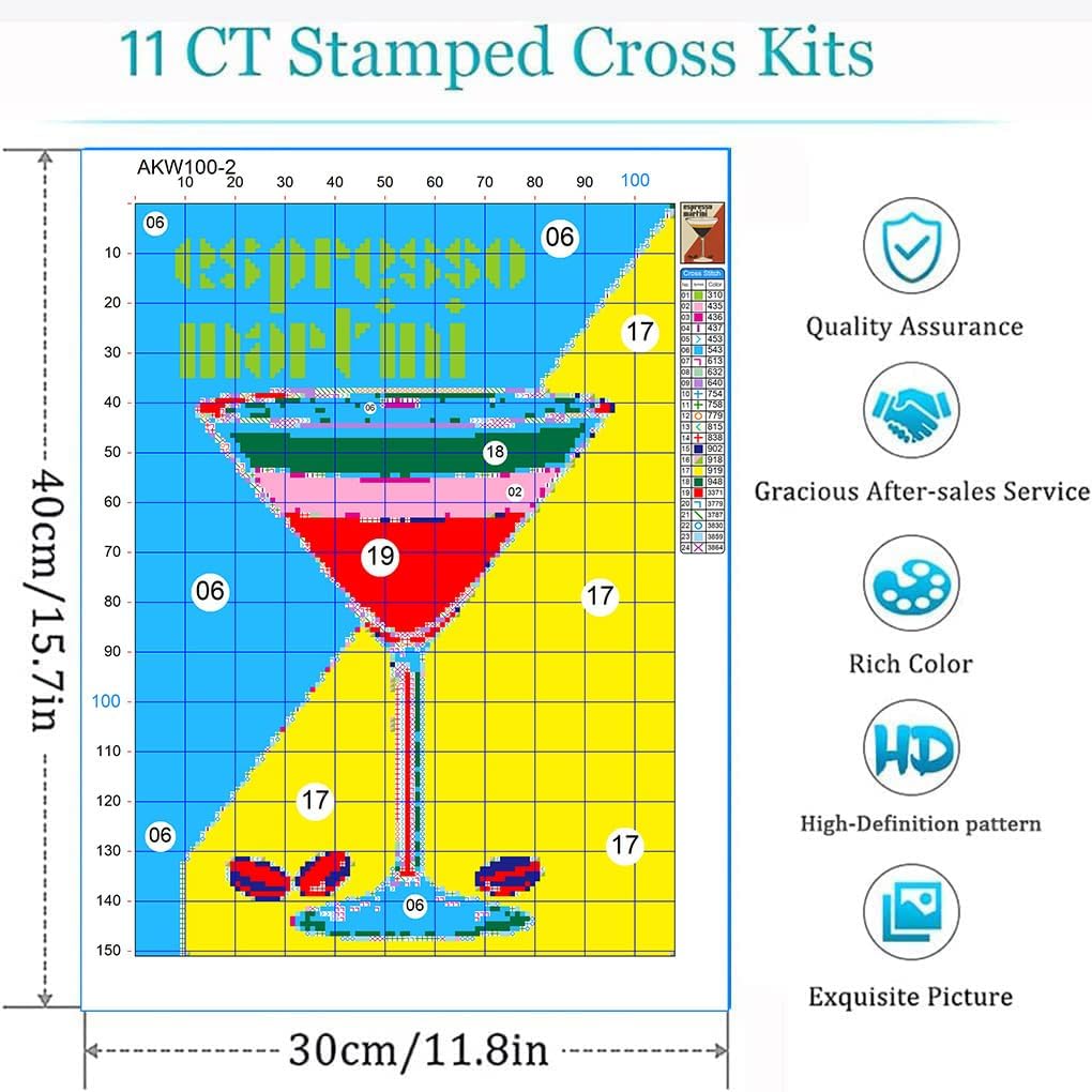 Eiazuiks 4 Packs Stamping Cross Stitch Kit, Cocktail Counting Cross Stitch Kit for Adult Beginners, Full Line DIY Stitching Kit for Home Decor Cross Stitch Patterns 12x16 inches image 4