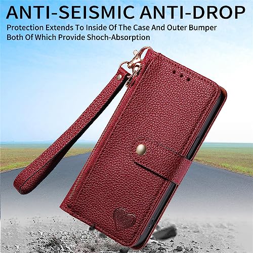 AZIMJOOD Capa carteira para Motorola Moto Edge 30 Fusion couro PU lichia estampa amor bolsa de zíper