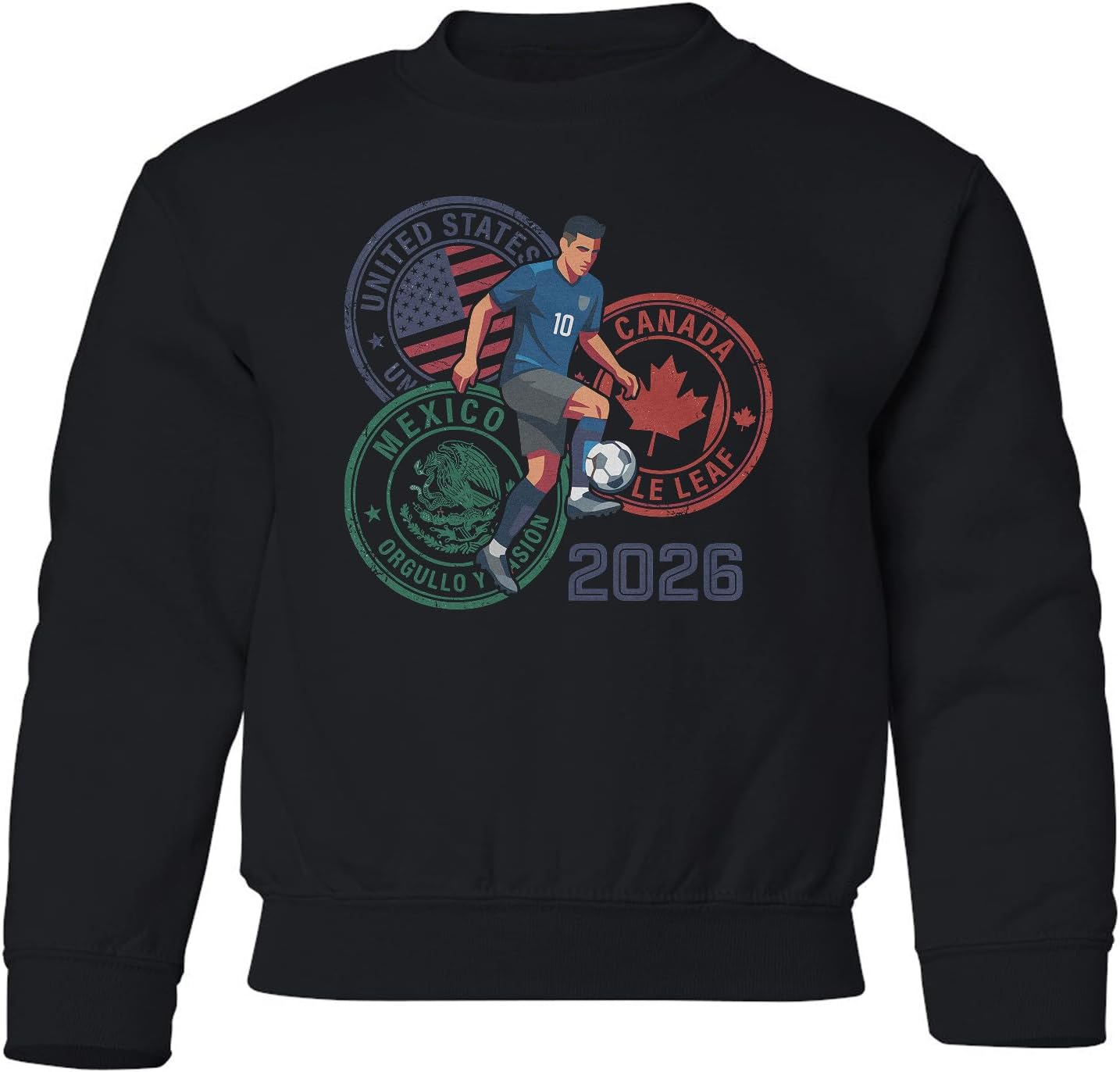 2026 Soccer Player Country Stamps Graphic YOUTH Crewneck Sweatshirt