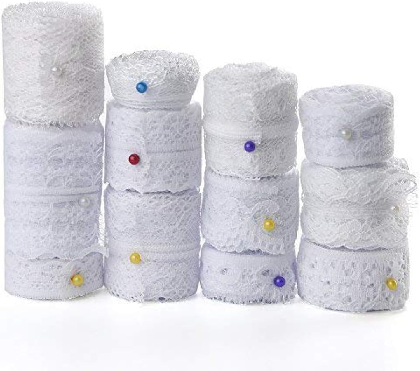 FEPITO 12 Rolls White Lace Ribbon Assorted Lace Trim Ribbon for Sewing and Bridal Wedding Scalloped Decorations 39.6 Yards