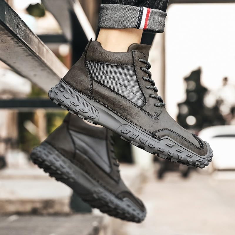 Shoes Men's Casual Thick-Soled High-top Ankle Boots Versatile Splicing Lace-up Oxford Shoes for Travel Outdoor Activities Men Comfortable Non-Slip Shoes