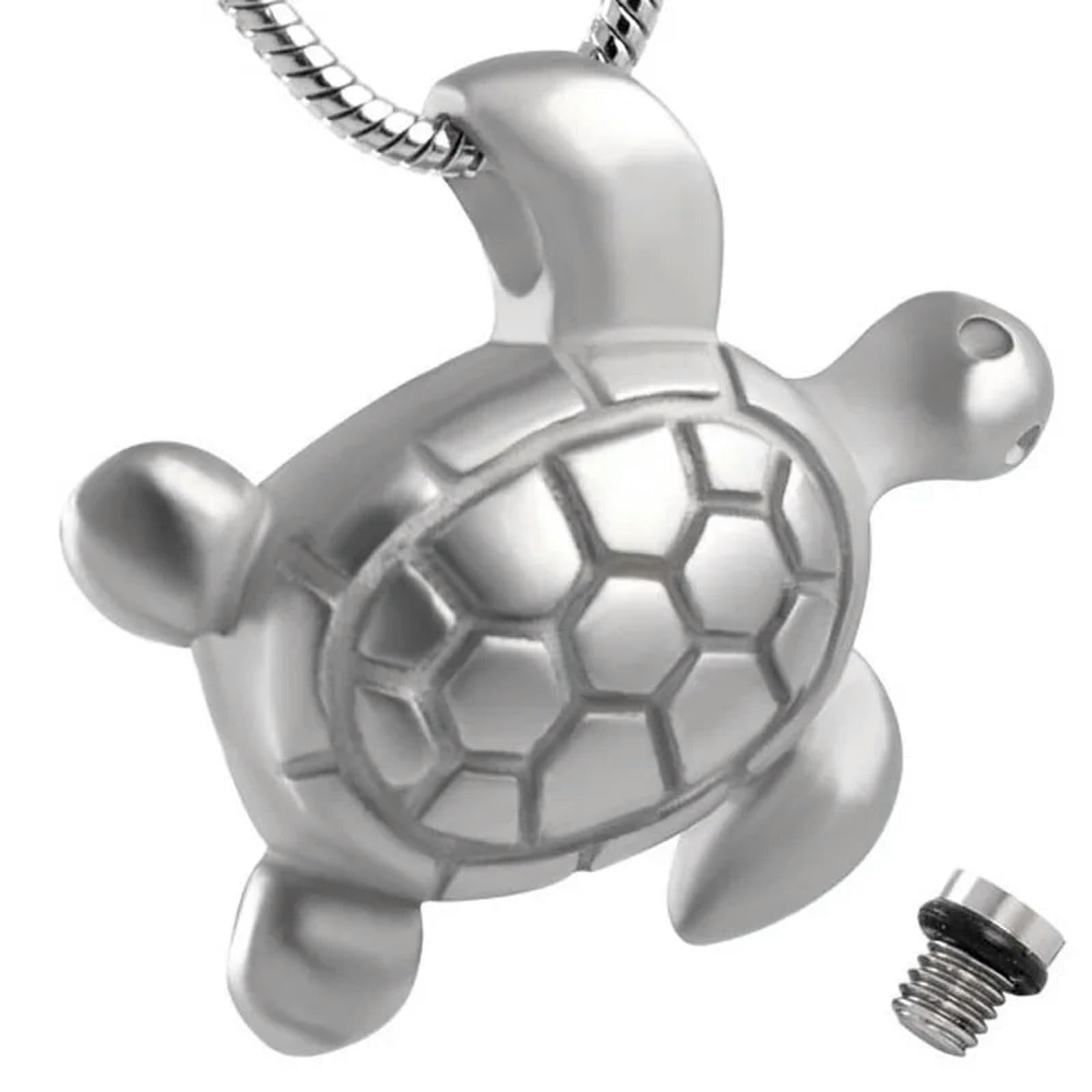 Bijou souvenir tortue en acier inoxydable pour cendres d'animaux