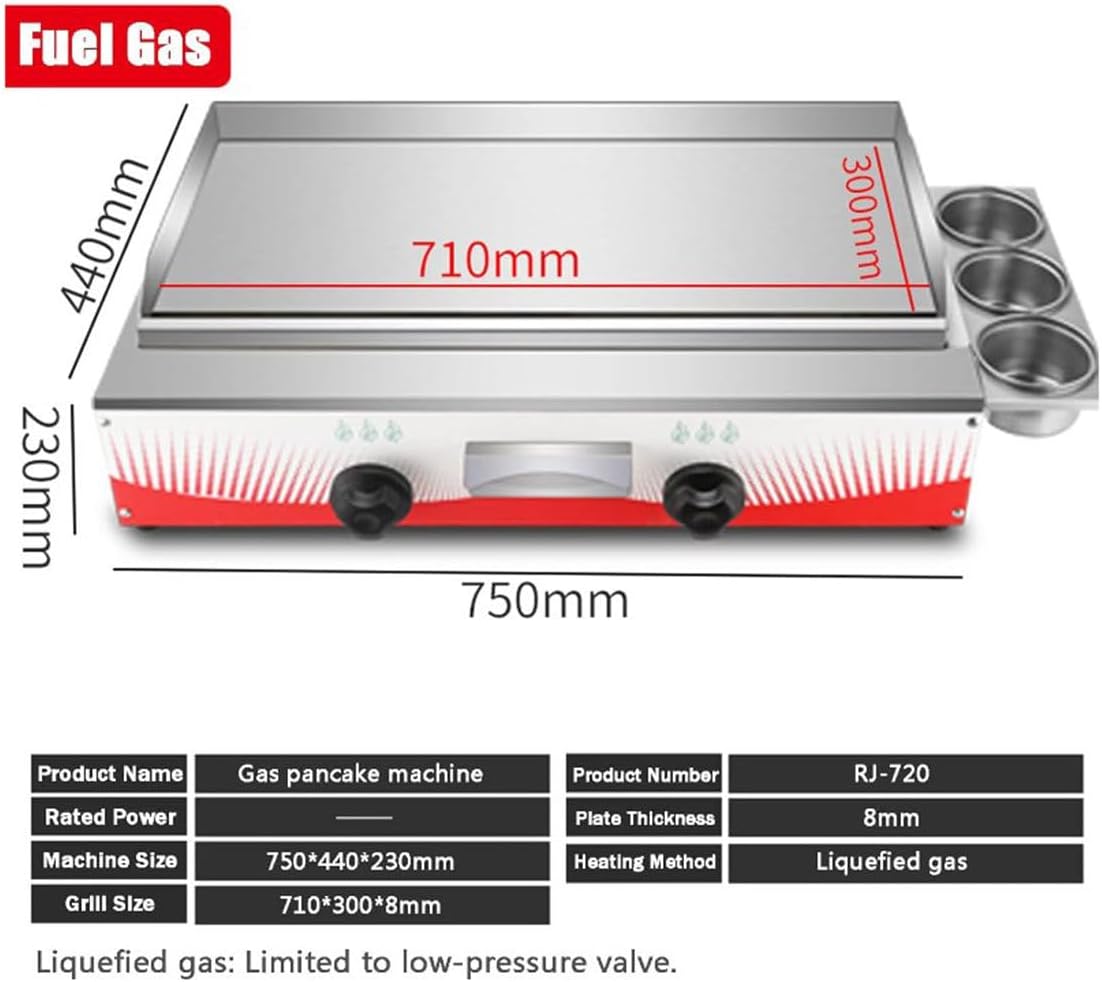 Commercial Gas Griddle, Kitchen Countertop Flat Top Grill Oven Countertop Griddle with 2 Burners,Adjustable Temperature, Restaurant Kitchen (75 * 44 * 23cm)