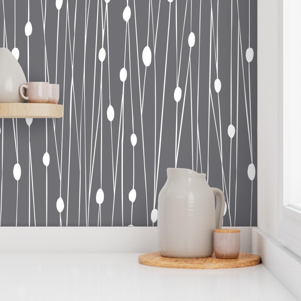 Peel & Stick Wallpaper 3ft x 2ft - Geometric Lines Gray Stripes Abstract Modern Minimalist Dots Stripe Geo Custom Removable Wallpaper by Spoonflower