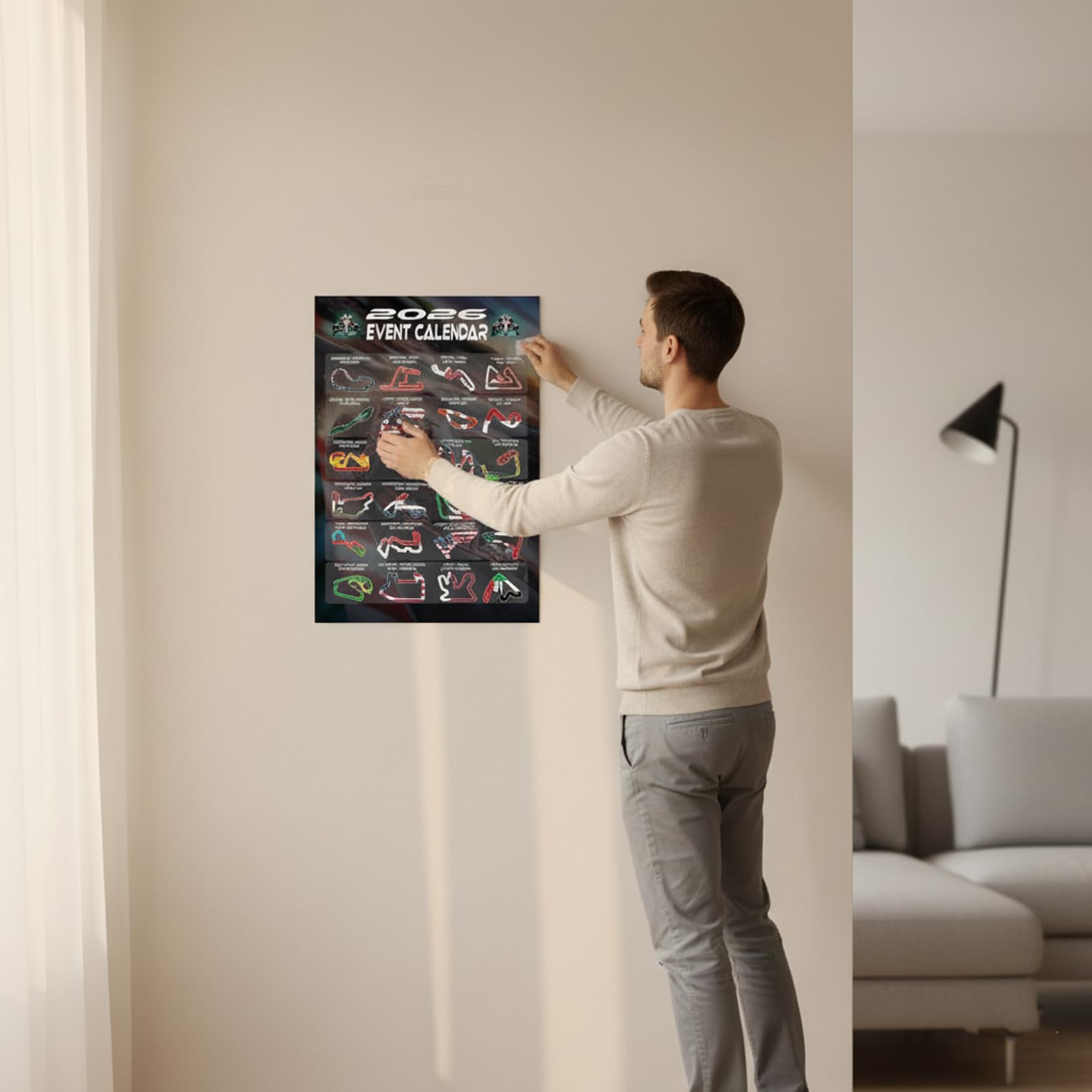 Calendario F1 2026 Poster Formula 1 Regali F1 Merce in Esposizione Layout della Pista e Cronologia Calendario Avvento Formula 1 Decorazione per Camera da Letto, Soggiorno e Ufficio Regali per Tifosi