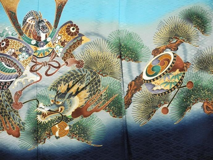 七五三 5歳男の子着物フルセット◇水色系 兜に龍◇ngt8365 七五三 着物