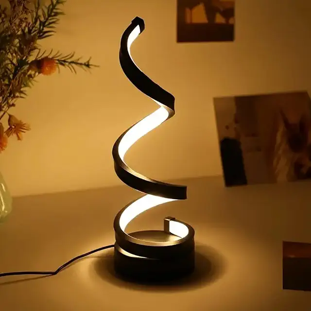 Black Spiral LED Table Lamp - Dimmable USB Bedside Light for Bedroom, Office