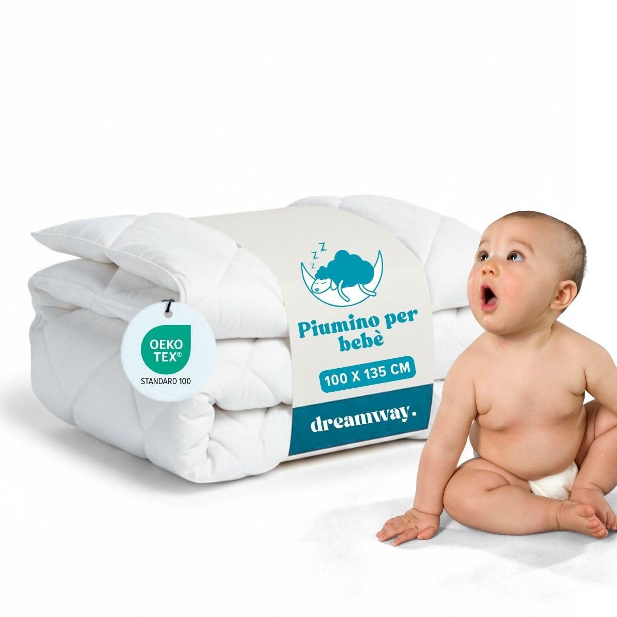 DREAMWAY Piumino per Bambino 300 g/m² – 100x135 cm per Lettino70x140 cm – Anallergico, Antiacaro, Morbido e Traspirante – 100% Microfibra – Certificato OEKO-TEX®