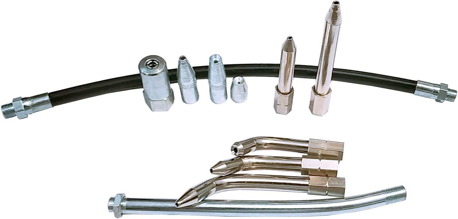 ISC Multi Purpose Use Grease Gun Nozzle Set - 11-Piece Accessory Kit for Grease Guns with Couplers, Nozzles, Adapters and Flex Hose - Ideal for Industrial Use - Hand-Held