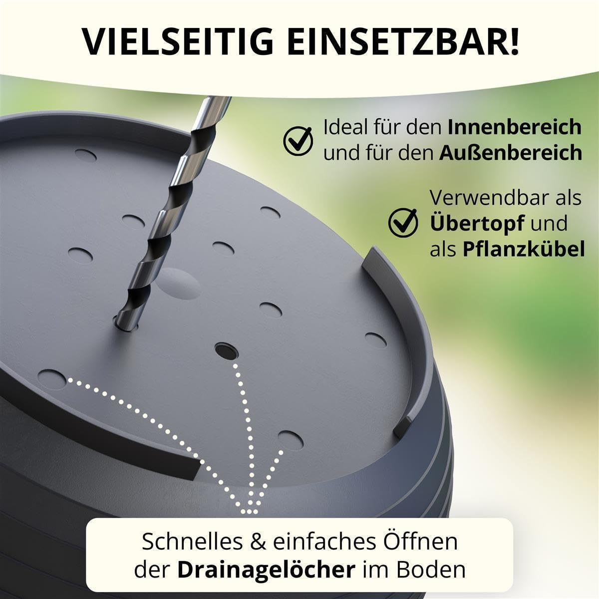 Plastard Blumentopf 10er Set Ø26 cm mit Untersetzer Anthrazit Pflanzkübel | Witterungs- UV & frostbeständig, inkl. 21 cm Untersetzer, ideal für Garten, Balkon & Innenbereiche, Deko Pflanztopf 9 Liter