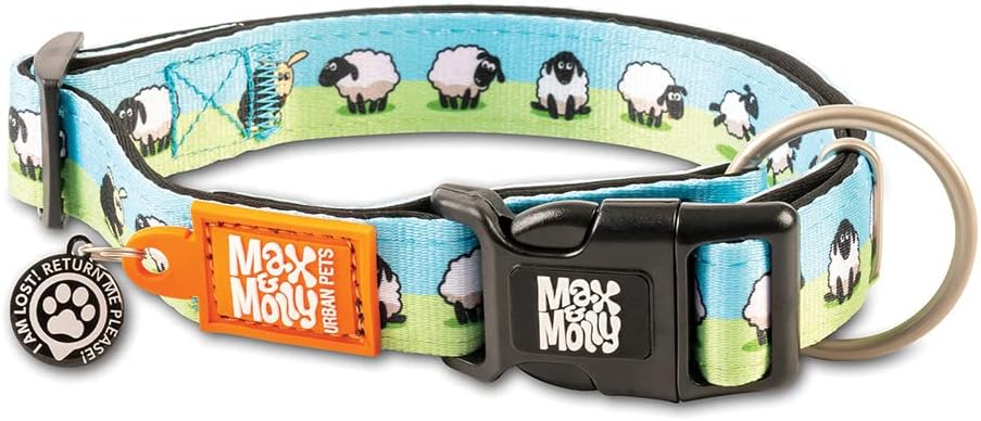 Max & Molly Urban Pets Dog Puppy Collar with Power Buckle, Fun Style for Small, Medium, Large Dogs Puppies, Waterproof, Comfortable, Adjustable, Includes Gotcha QR Code ID, Black Sheep