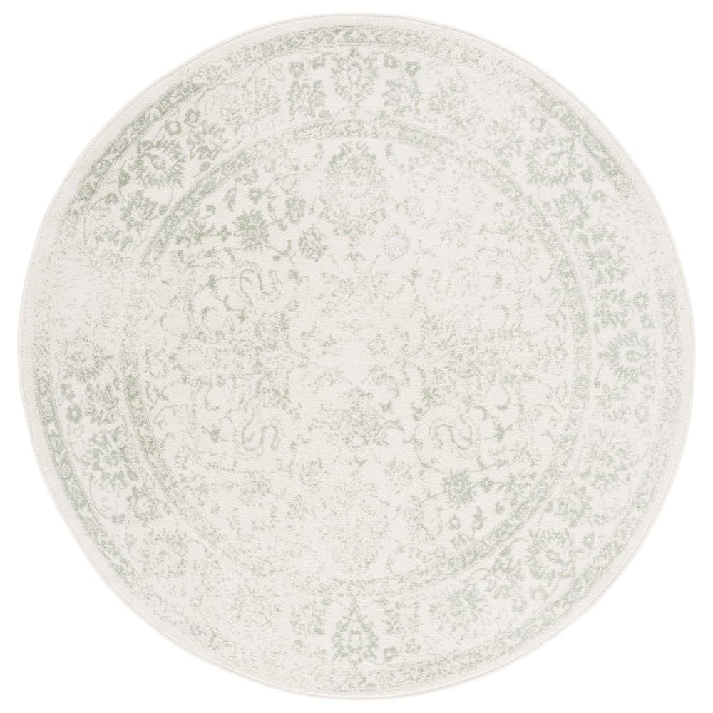 Safavieh Runder Teppich 235 cm Rund - Adirondack Collection - Transitional Design, Elfenbein & Salbei, Pflegeleichte Synthetikmischung, Ideal für Wohnzimmer, Schlafzimmer, Büro